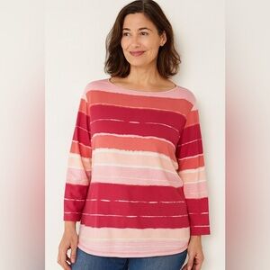 Talbots Boho Striped Watercolor Top Pink Shades Size Medium